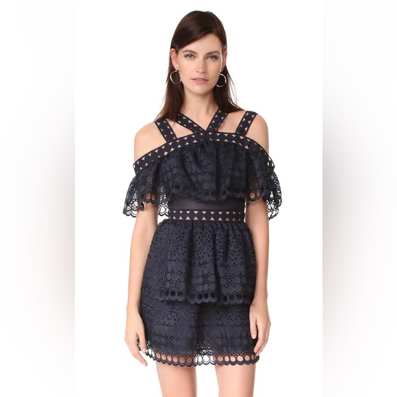 Self-Portrait Navy Lace Mini Dress - Picture 1 of 6